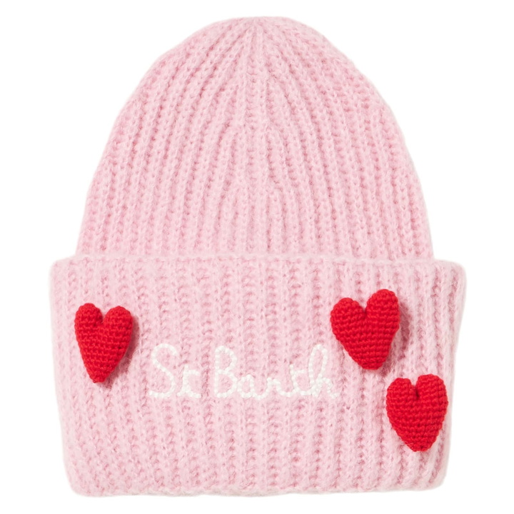 Photo: MC2 Saint Barth Girl Brushed And Ultra Soft Beanie With Hearts Appliqués