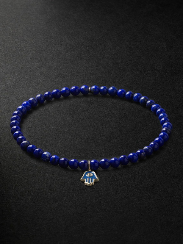 Photo: Sydney Evan - Small Hamsa Gold, Lapis Lazuli, Diamond and Enamel Beaded Bracelet