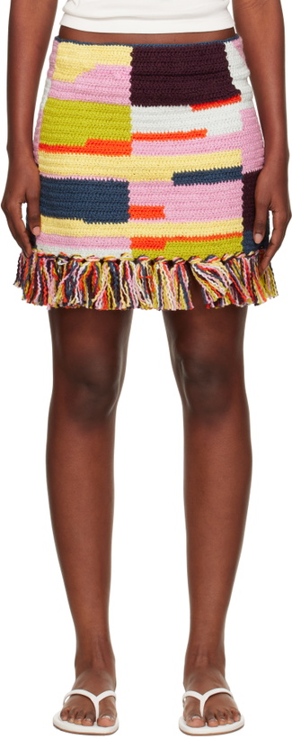 Photo: The Elder Statesman Multicolor Crochet Fringe Miniskirt