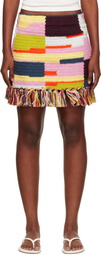 The Elder Statesman Multicolor Crochet Fringe Miniskirt