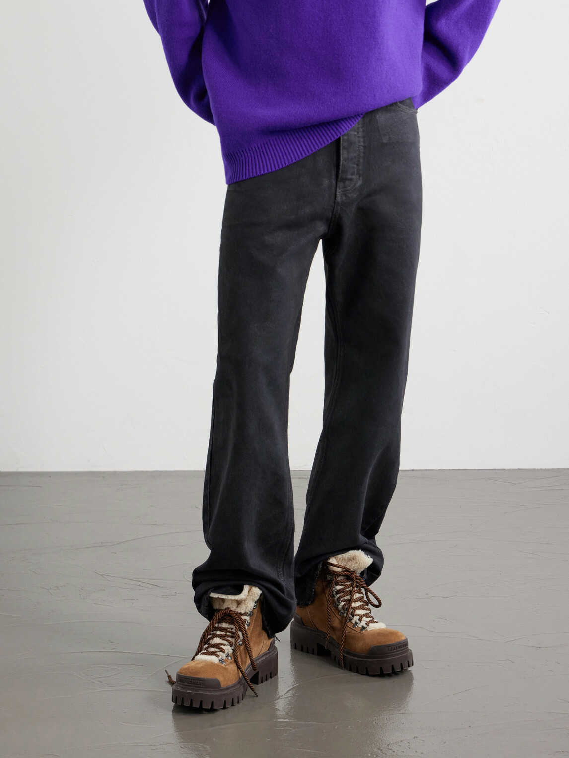 Balenciaga - Shearling-Trimmed Suede Boots - Brown