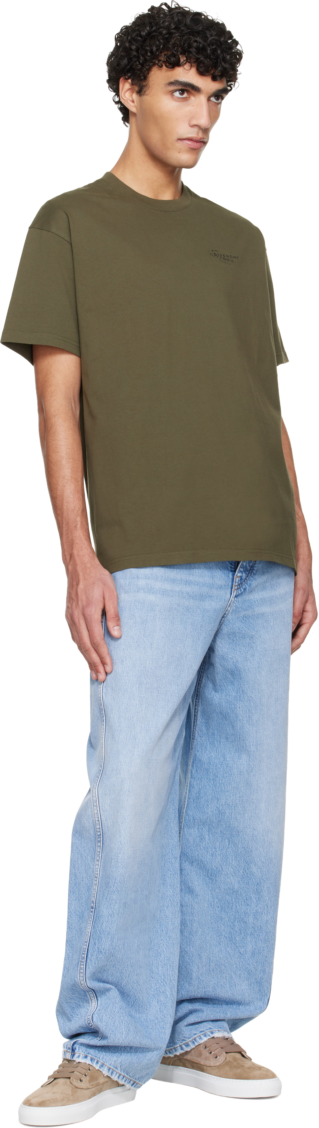 Givenchy Khaki 'GIVENCHY' Stamp Print T-shirt