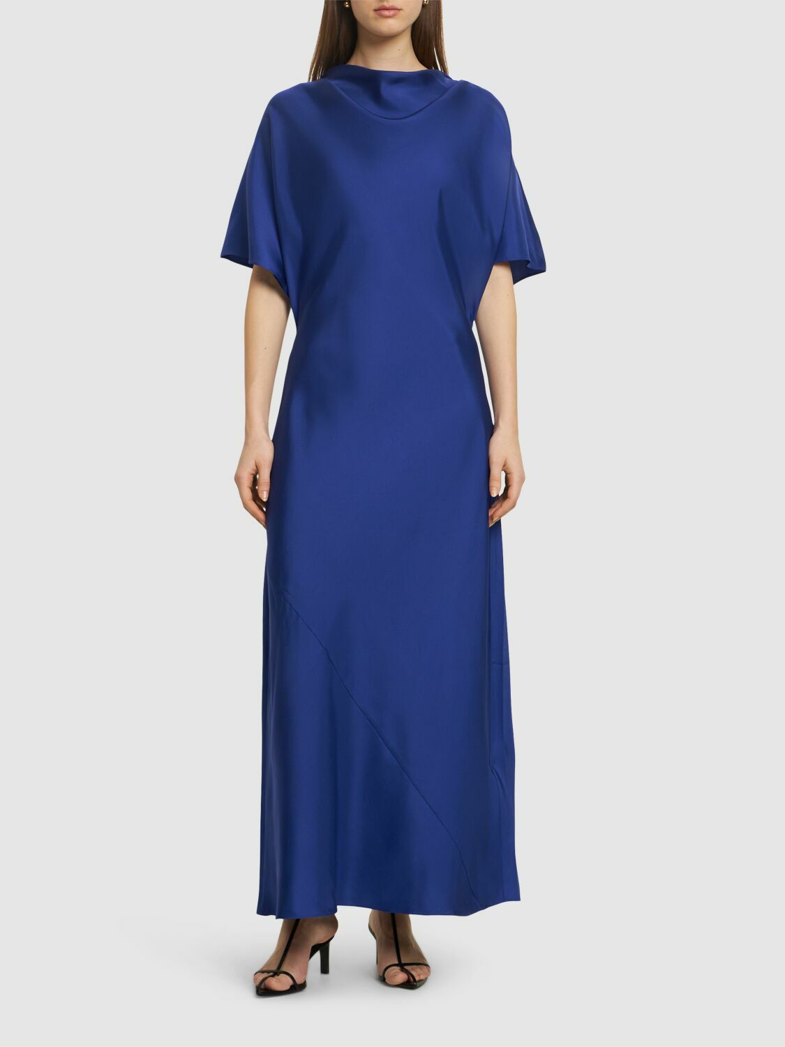 RHE Fluid Draped Silk Midi Dress Rhe