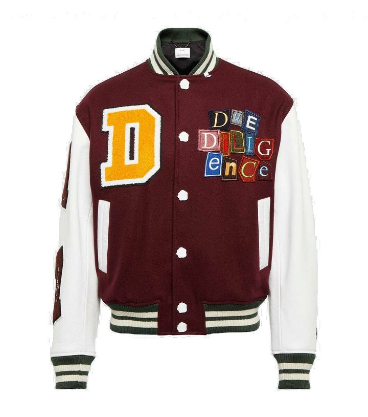 Photo: Due Diligence Leather-trimmed wool varsity jacket