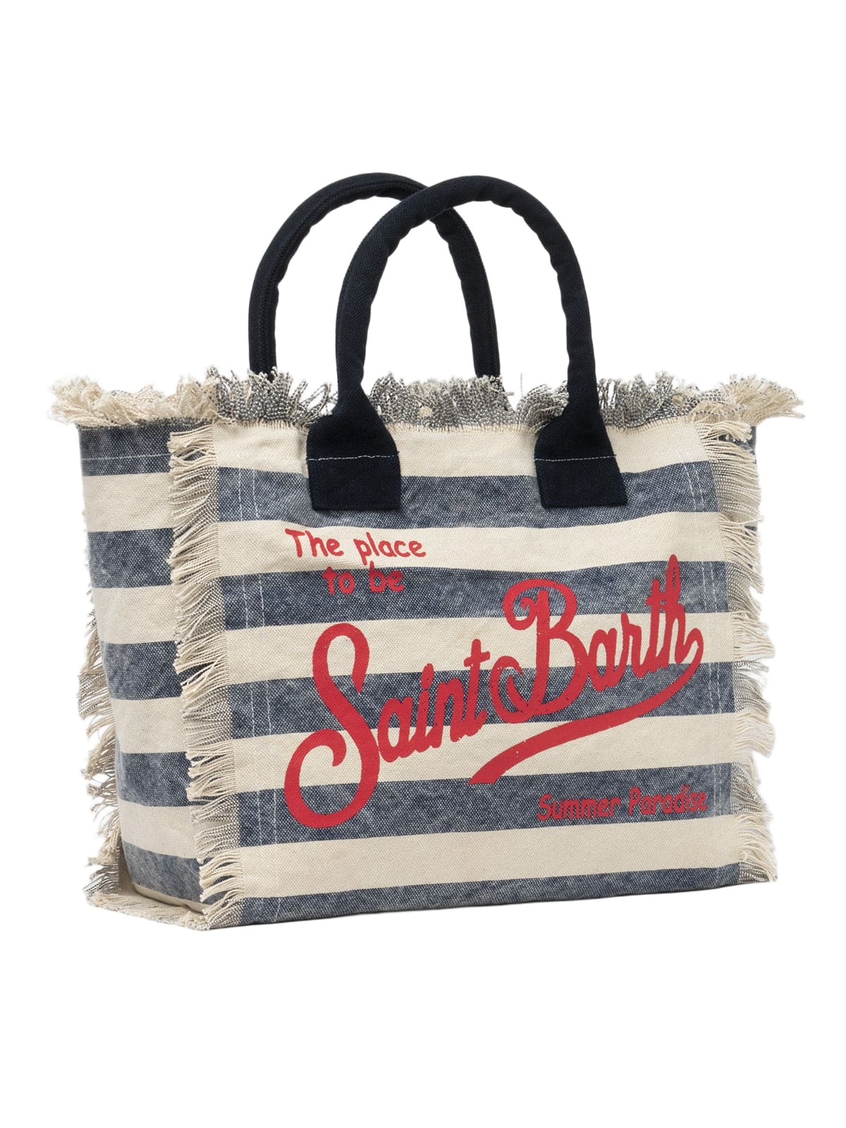 MC2 Saint Barth Blue Striped Cotton Canvas Vanity Tote Bag