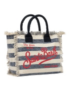 MC2 Saint Barth Blue Striped Cotton Canvas Vanity Tote Bag