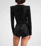 Alex Perry Crystal-embellished pinstripe velvet bodysuit