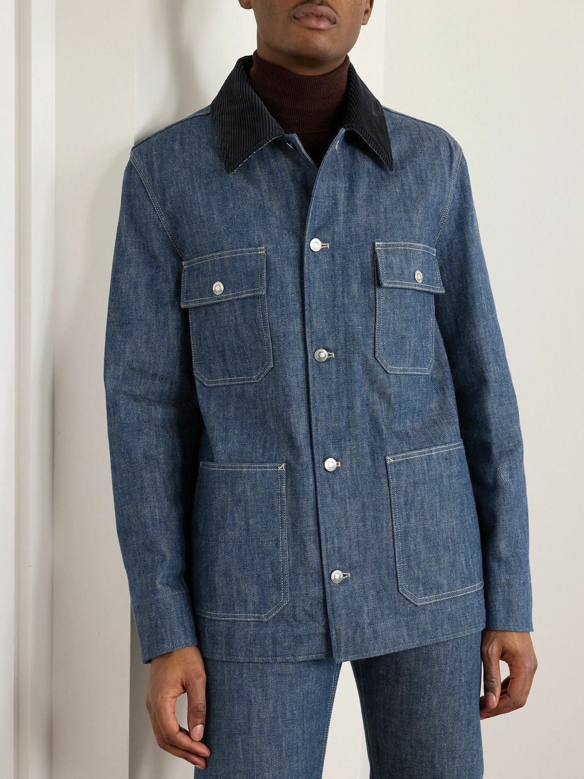 Loro Piana - Conley Corduroy-Trimmed Austin Denim Jacket - Blue