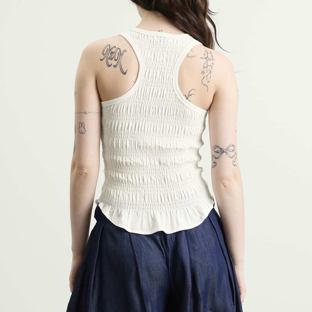 Peachy Den Women's Deba Shirred Tank in Porcelain