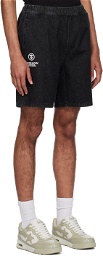 AAPE by A Bathing Ape Black Moonface Embroidered Denim Shorts