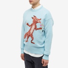 Maison Kitsuné x Olympia Le Tan Flower Fox Crew Knit in Aqua