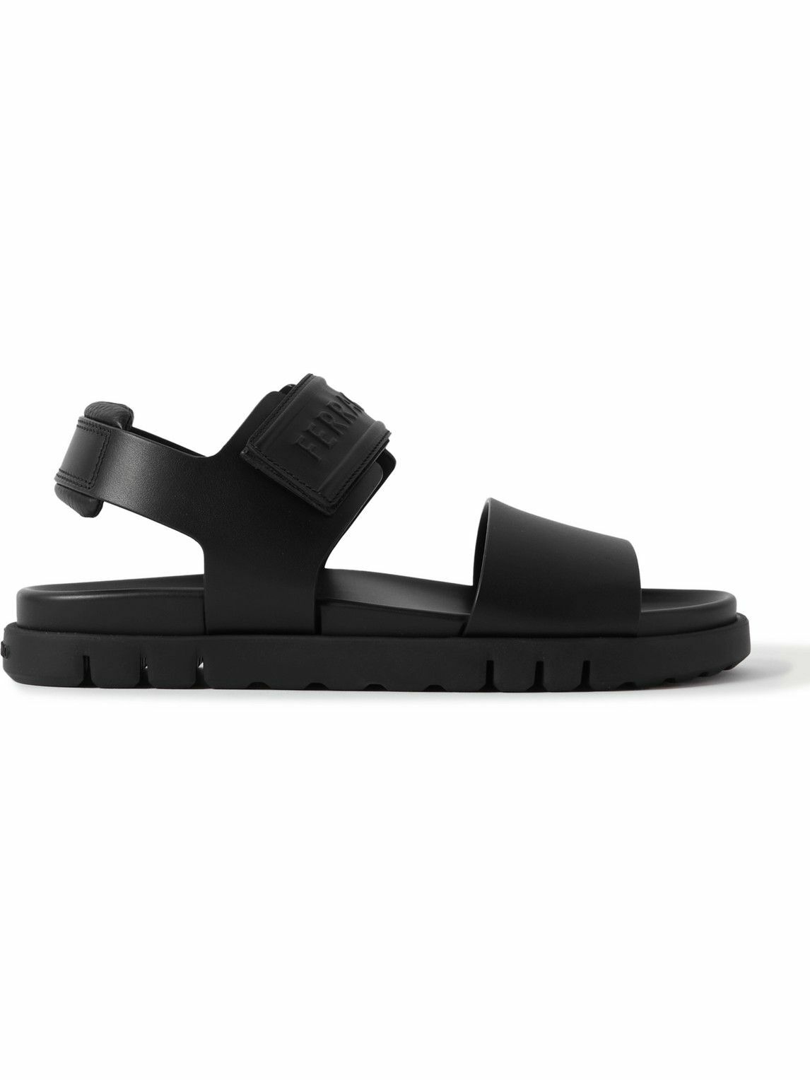FERRAGAMO - Logo-Embossed Leather Sandals - Black Salvatore