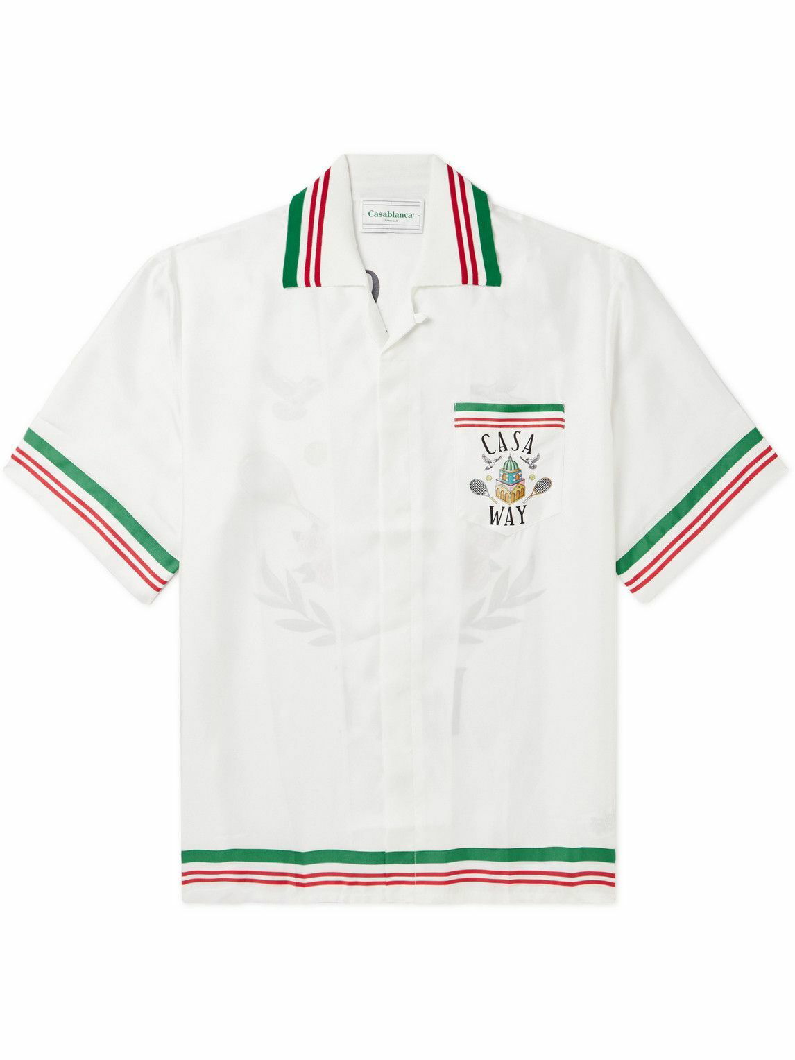 Casablanca - Camp-Collar Striped Logo-Print Silk-Twill Shirt