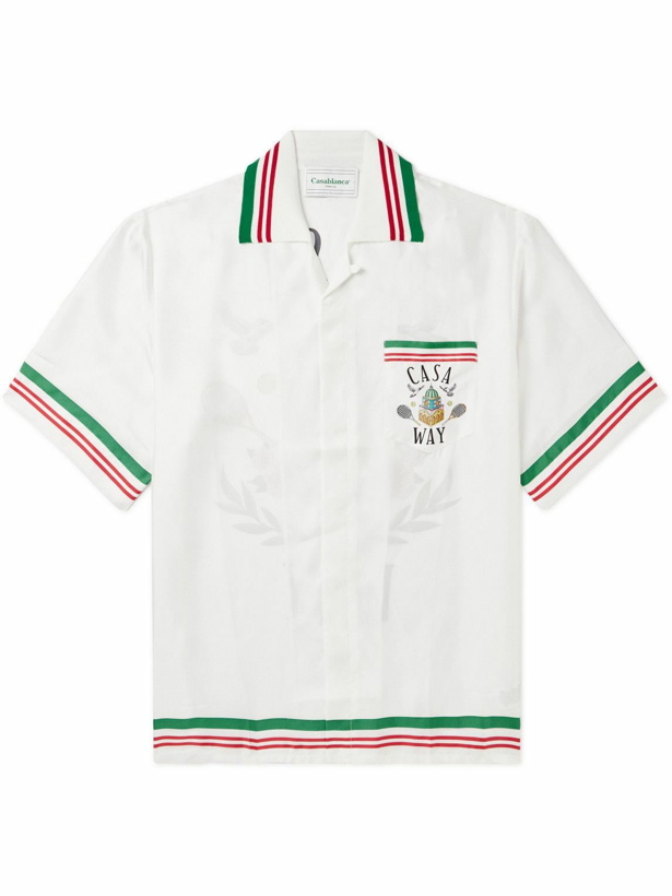 Photo: Casablanca - Camp-Collar Striped Logo-Print Silk-Twill Shirt - White