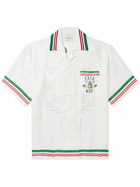 Casablanca - Camp-Collar Striped Logo-Print Silk-Twill Shirt - White
