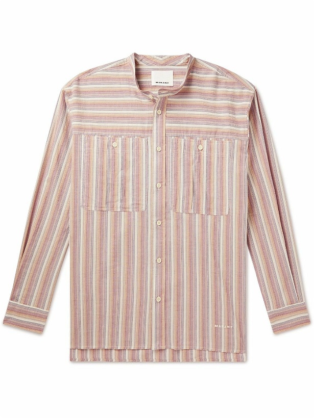 Photo: Isabel Marant - Taylori Grandad-Collar Striped Cotton-Poplin Shirt - Pink
