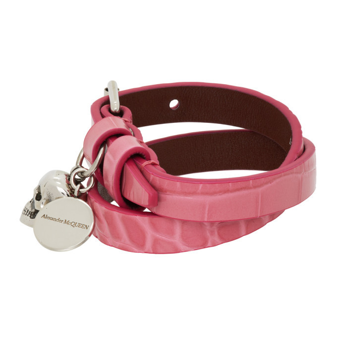 Alexander McQueen Pink double wrap bracelet Alexander McQueen Pink Croc Double Wrap Bracelet Alexander  main image 4