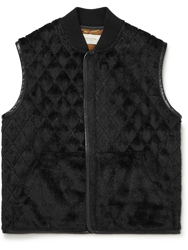 Photo: Agnona - Leather-Trimmed Quilted Alpaca and Wool-Blend Gilet - Black