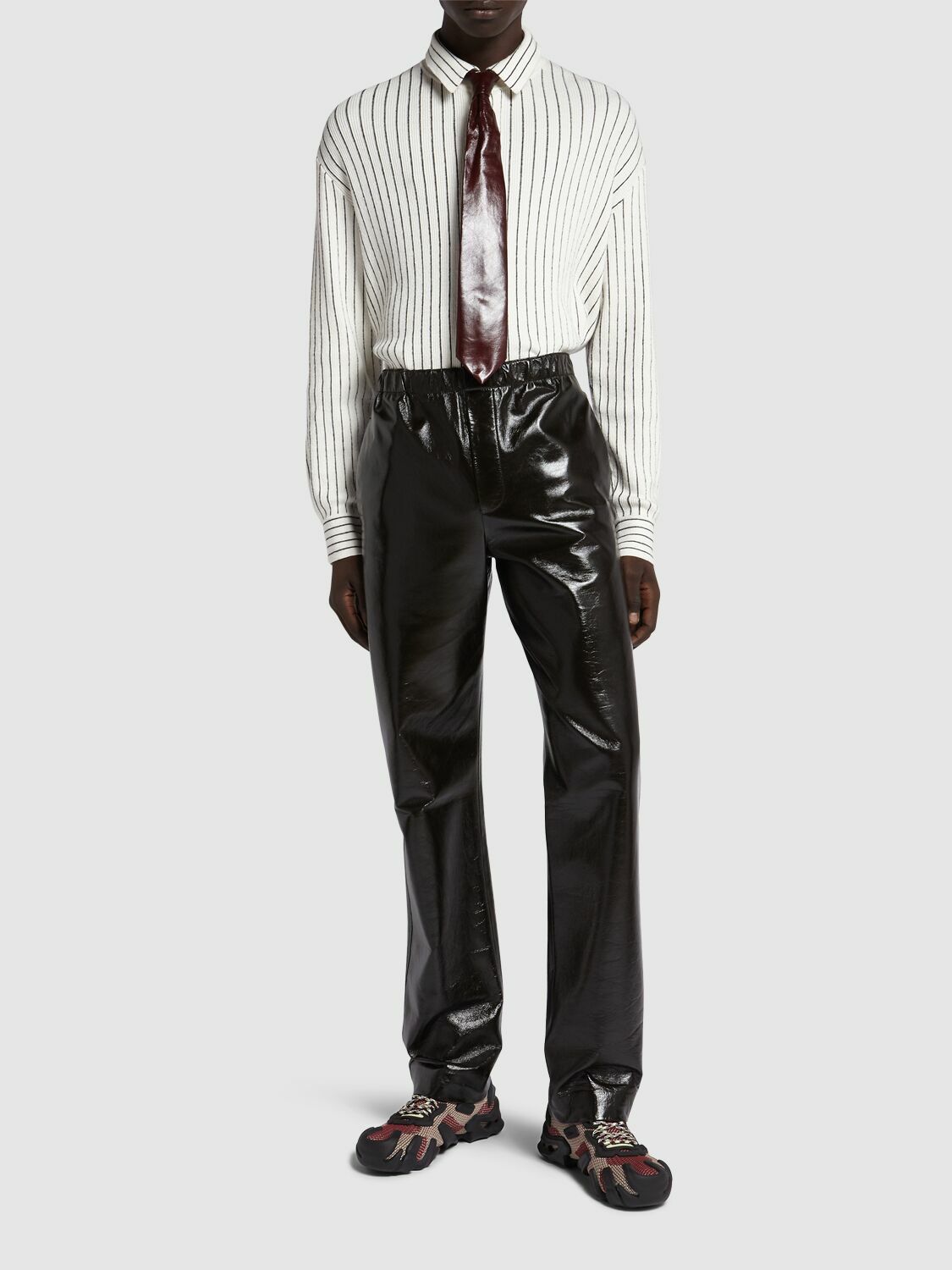 BOTTEGA VENETA ラガーシャツ ブラック/ホワイト/ブラウン S Bottega Veneta - Wool-Flannel Shirt - Gray Bottega Veneta