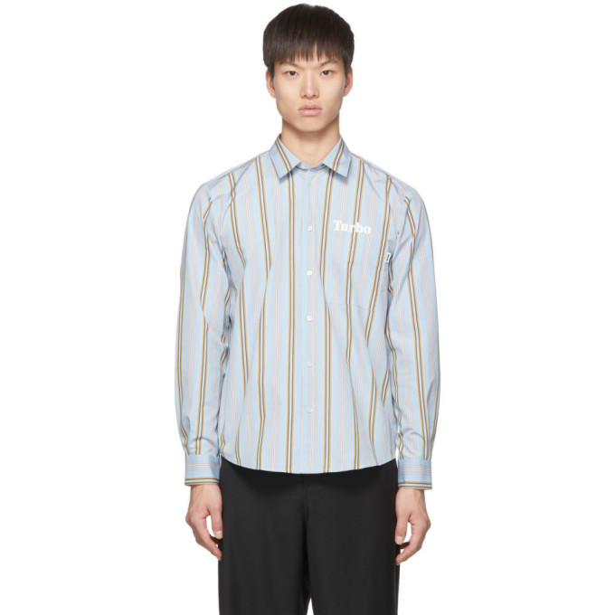 Photo: MSGM Blue and Brown Stripe Turbo Shirt