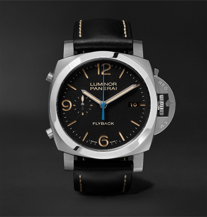 Photo: Panerai - Luminor 1950 3 Days Chrono Flyback Automatic Acciaio 44mm Stainless Steel and Leather Watch, Ref. No. PAM00524 - Black