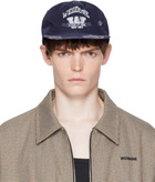We11done Navy Distressed Collegiate Cap