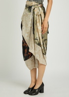 Maison Margiela Floral-print Asymmetric Silk Midi Wrap Skirt Brown