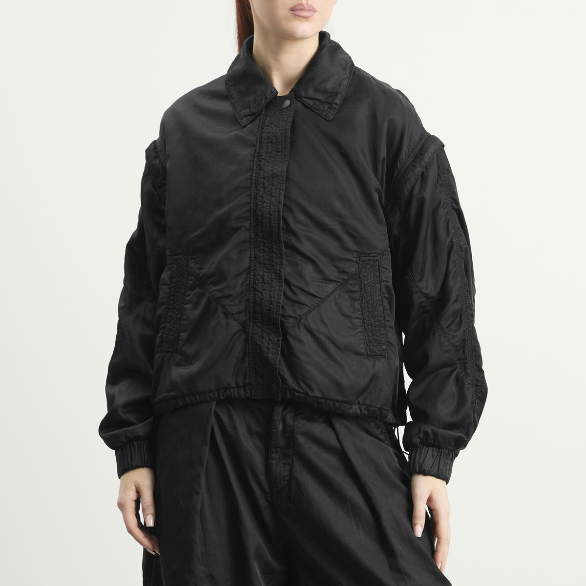 YMC Women's Heath Bomber Satin Jacket in Black
