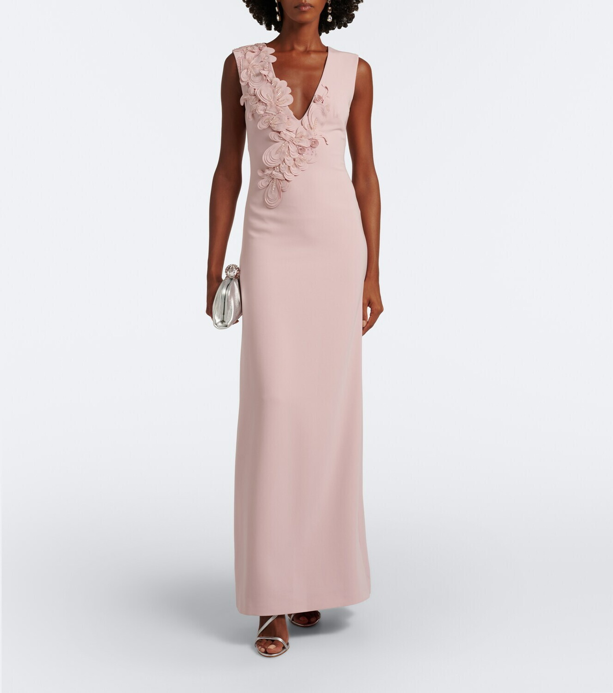 Costarellos Jevi embellished floral appliqué crepe gown