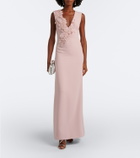 Costarellos Jevi embellished floral appliqué crepe gown