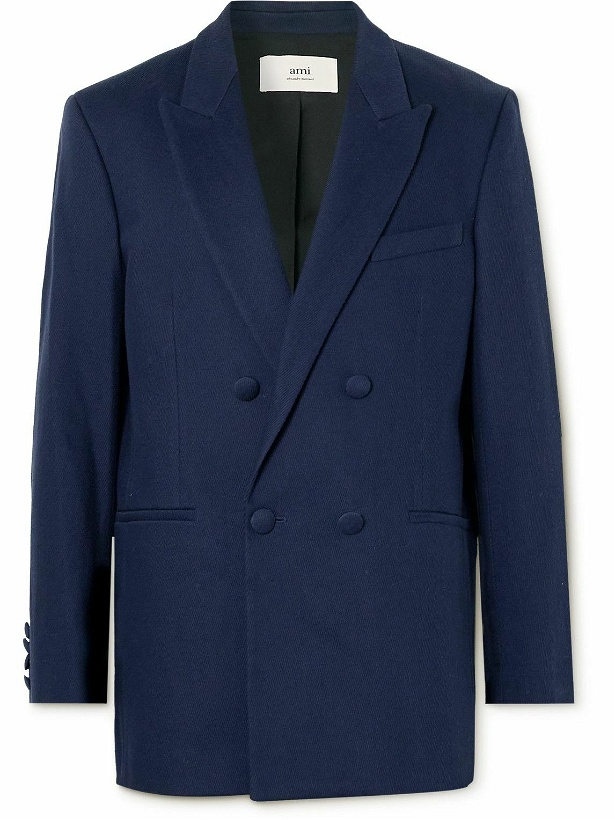 Photo: AMI PARIS - Double-Breasted Cotton-Twill Suit Jacket - Blue