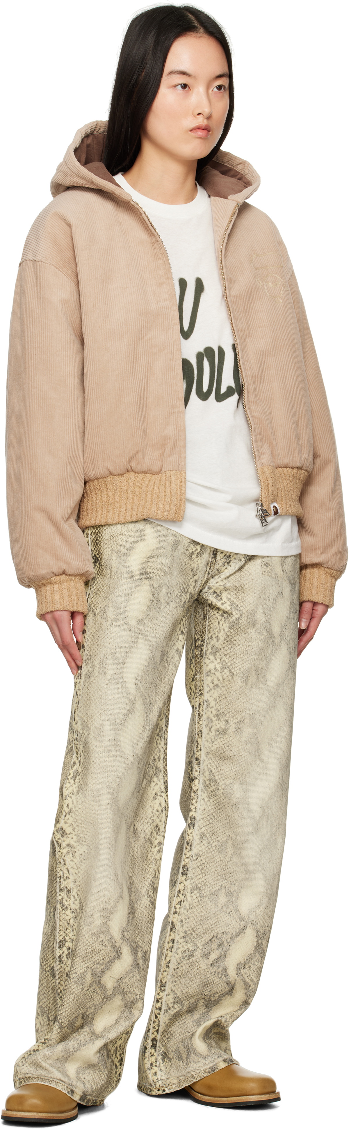 BAPE Beige Corduroy Padded Hoodie Jacket