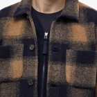 Universal Works Men's Check Wool Fleece Lumber Jacket in Navy