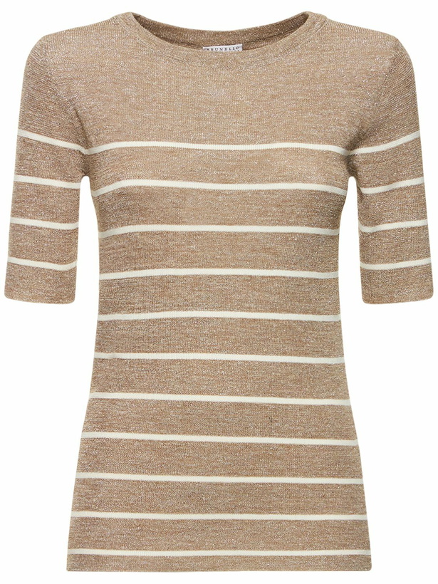 Photo: BRUNELLO CUCINELLI - Lurex Striped Knit Crewneck Top