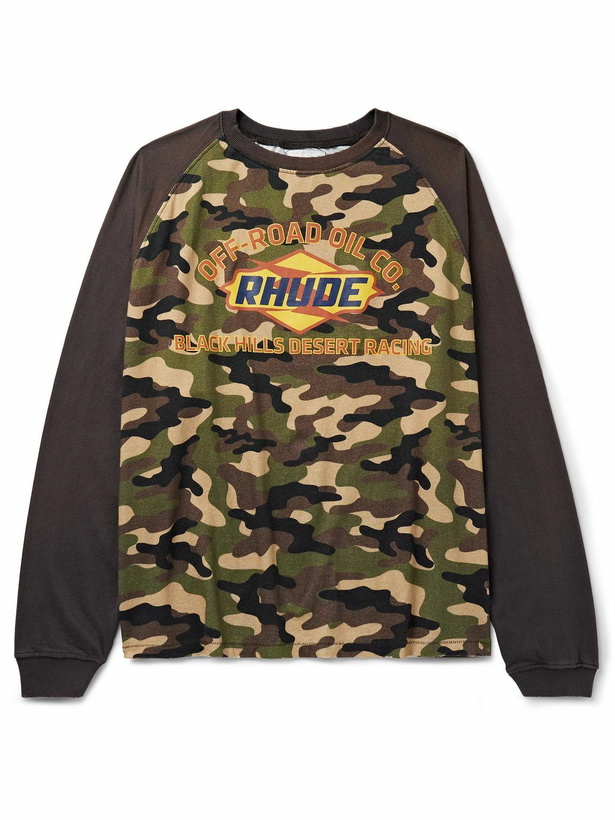 Photo: Rhude - Logo and Camouflage-Print Cotton-Jersey T-Shirt - Green