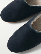 Derek Rose - Shearling-Lined Suede Slippers - Blue