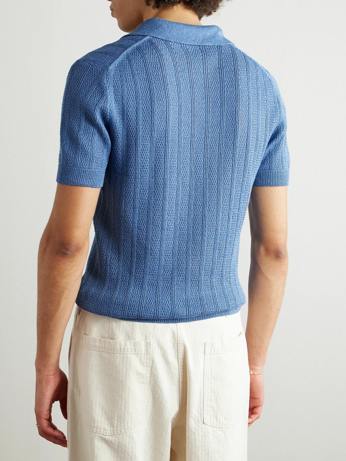 MILES LEON - Fabien Linen and Cotton-Blend Polo Shirt - Blue