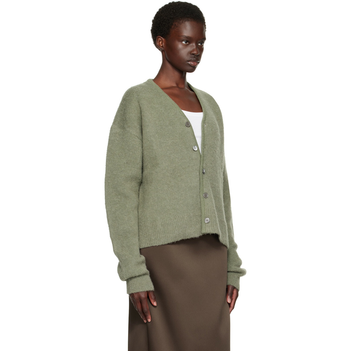TONYWACK Greem Brushed Mohair V-neck Cardigan