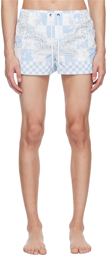 Photo: Versace Underwear Blue & White Medusa Contrasto Swim Shorts