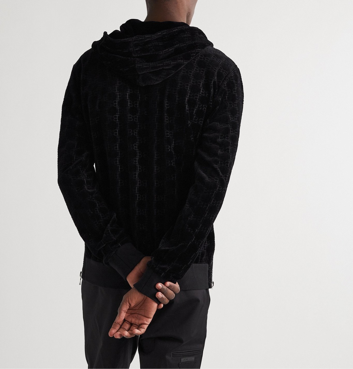 Balmain - Slim-Fit Logo-Jacquard Cotton-Blend Velvet Zip-Up