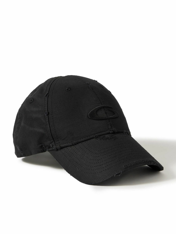 Photo: Balenciaga - Cargo Distressed Logo-Embroidered Cotton-Ripstop Baseball Cap - Black