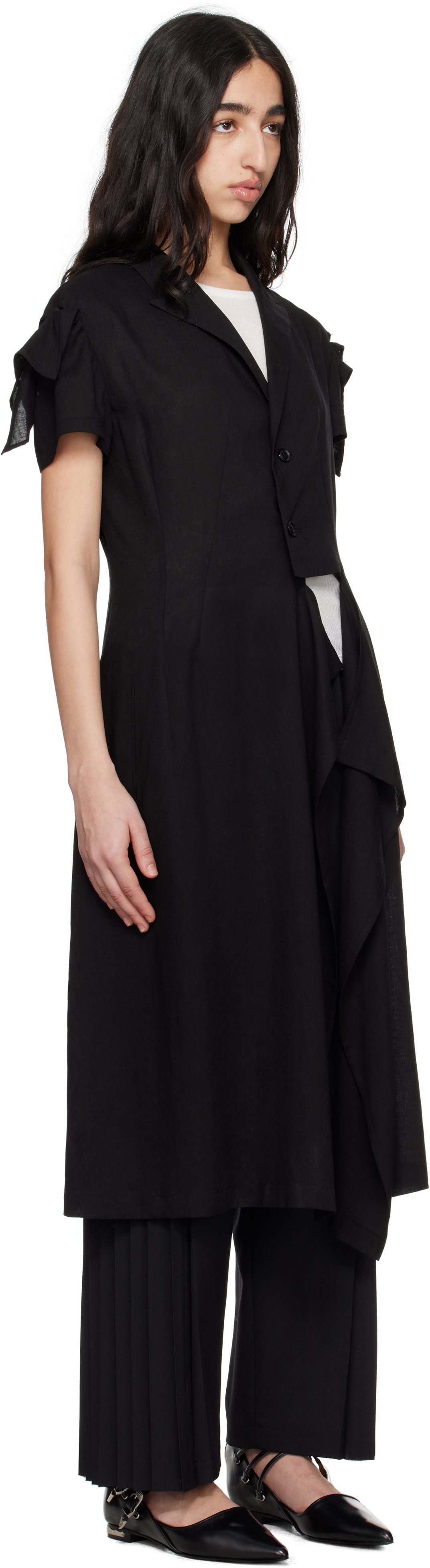 Y's Black Rayon Linen Sheeting Square Jacket