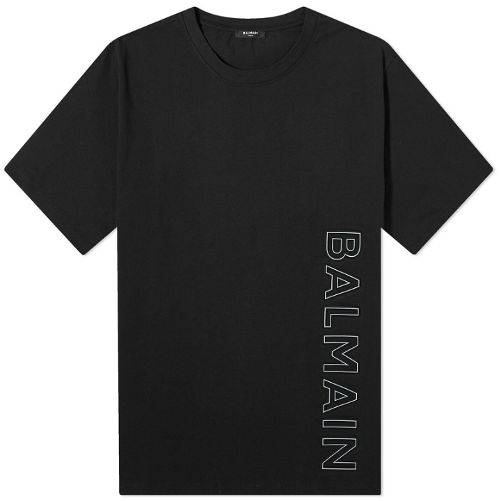 Photo: Balmain Men's Embossed Logo T-Shirt in Black/Grey
