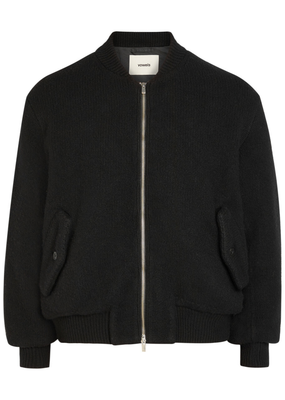Vowels Fine-knit Wool Bomber Jacket Black