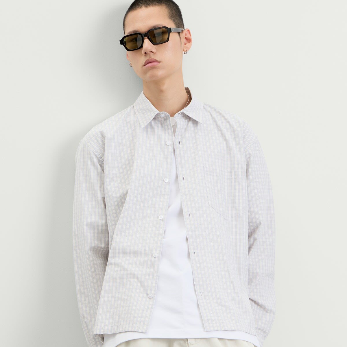 END. Men's Fairways Long Sleeve Shirt in Ice Grey Check