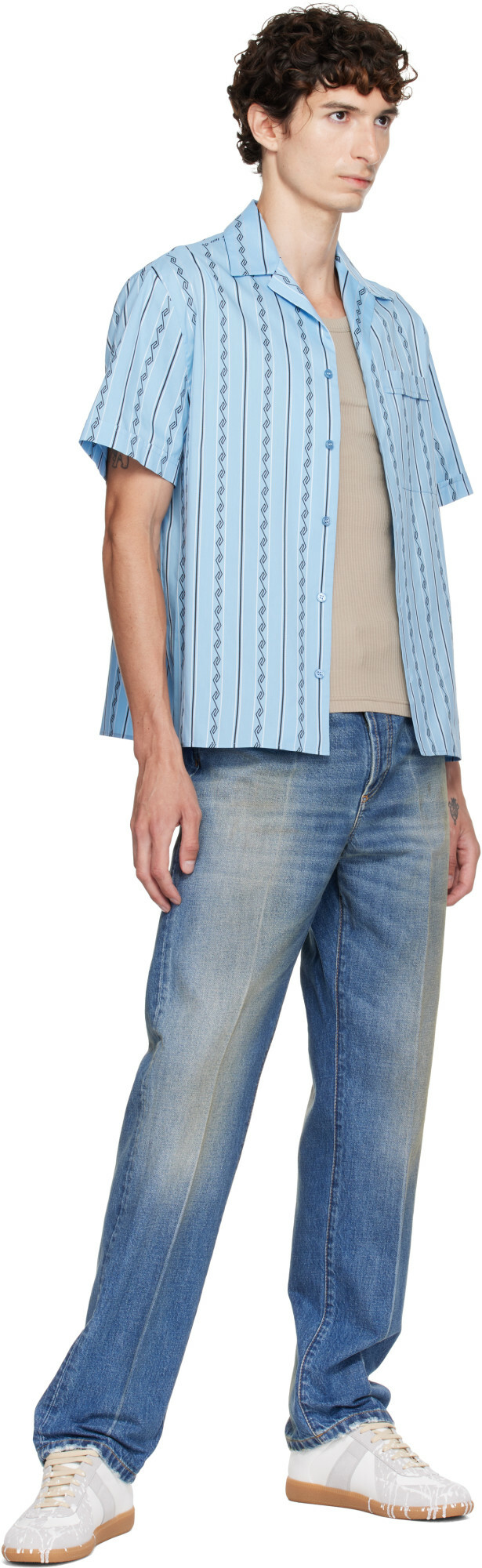 Versace Blue Jacquard Cotton-Silk Regular Shirt