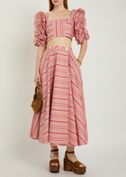 Thierry Colson Audrey Striped Cotton Midi Wrap Skirt Pink