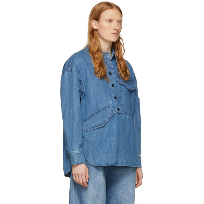 Tibi Blue Denim Oversized Cocoon Shirt