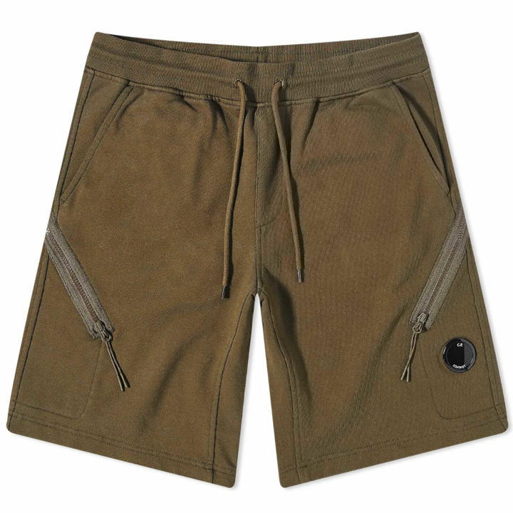 Photo: C.P. Company Men's Lens Detail Loopback Sweat Short in Ivy Green