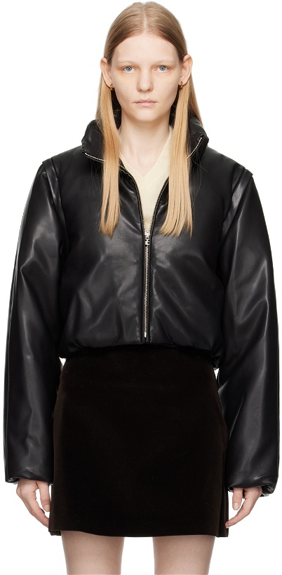 Photo: LOW CLASSIC Black Cropped Faux-Leather Down Jacket